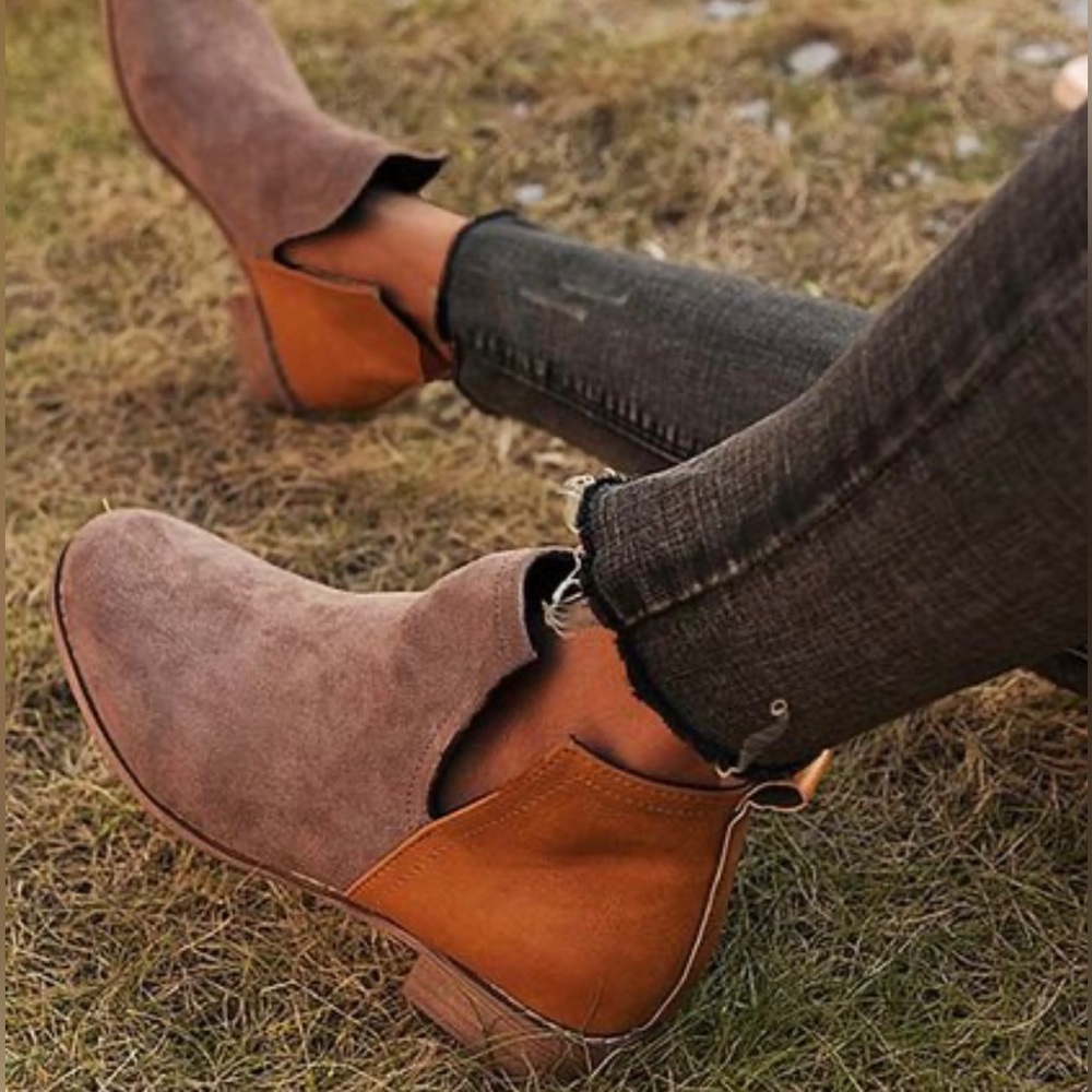 ROSY | Khaki & Brown Matte-Contrast Side-Slit Ankle Boot